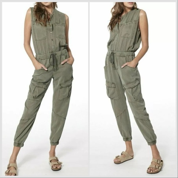 NWT! Young Fabulous & Brown Grayson sleeveless twill jumpsuit, M. - Picture 2 of 7